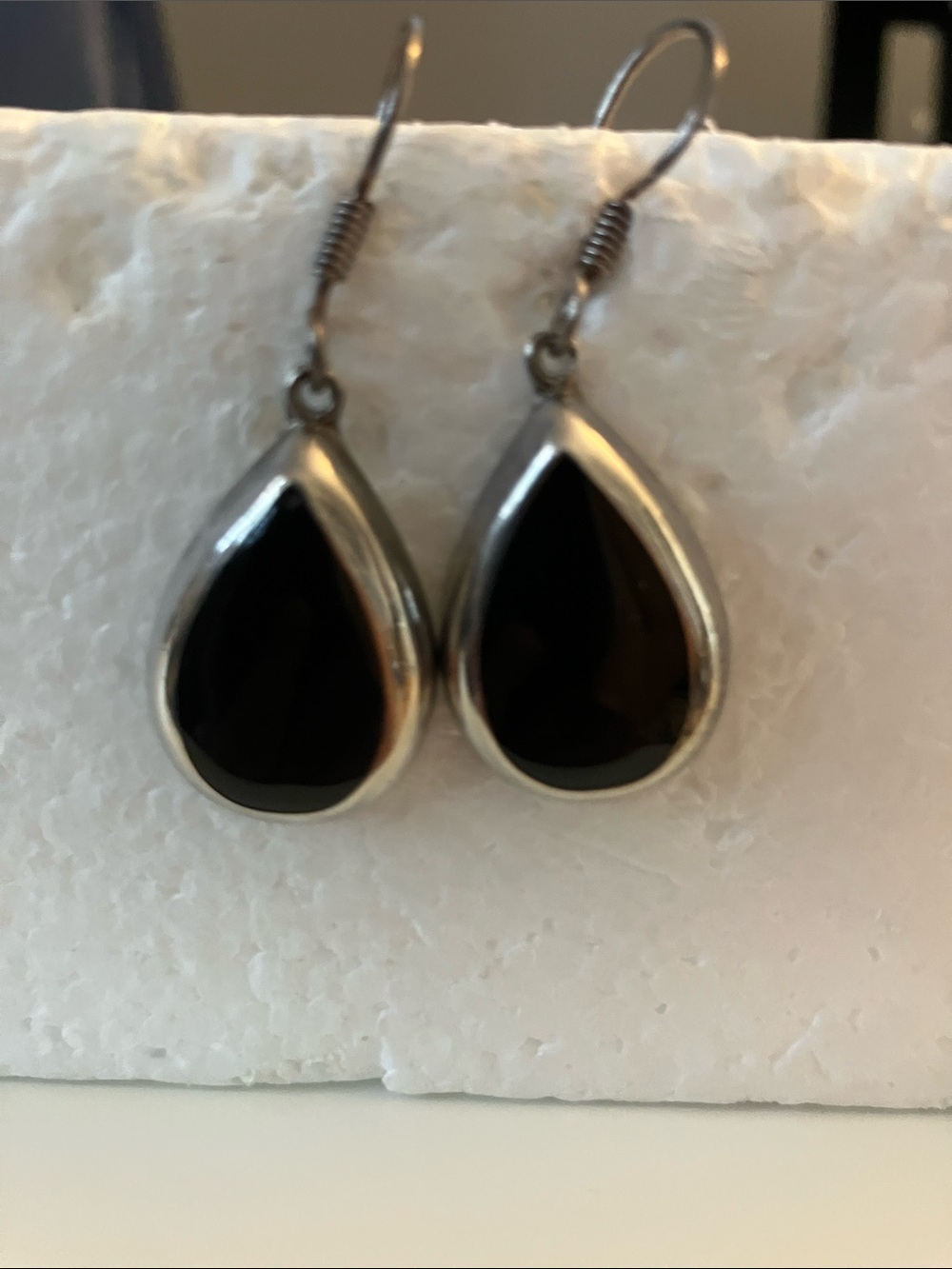 Black Onyx Teardrop Dangle Earrings Sterling Silver